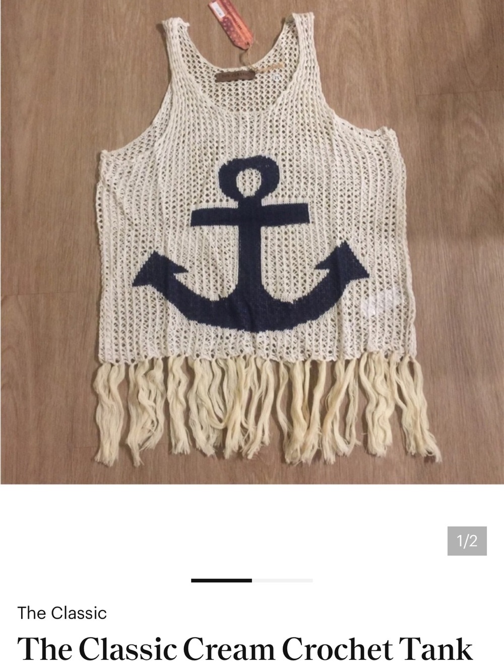 The Classic Cream Crochet Tank with Navy Anchor